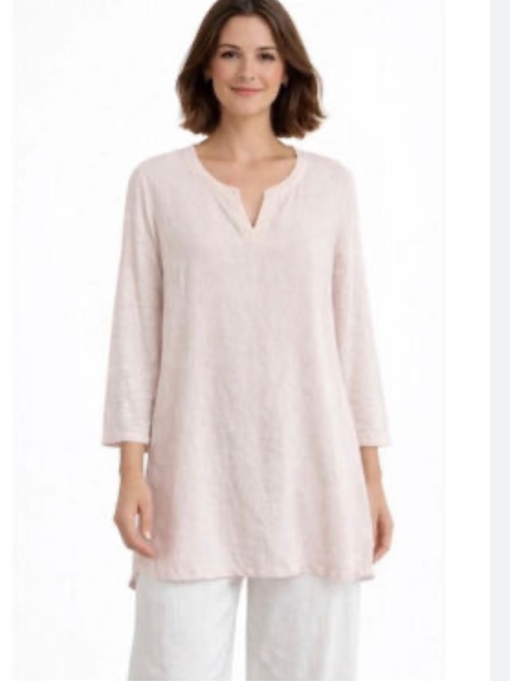 J. Jill Love Linen Pale Pink 3/4 Sleeve Tunic Top Size Large 100% Linen